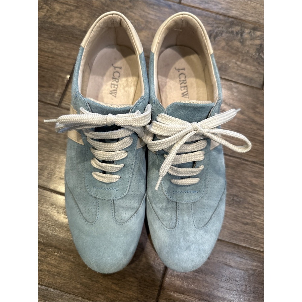J.Crew Sneakers Women Light Blue Suede Leather Made in Italy Low Top Gum Sole